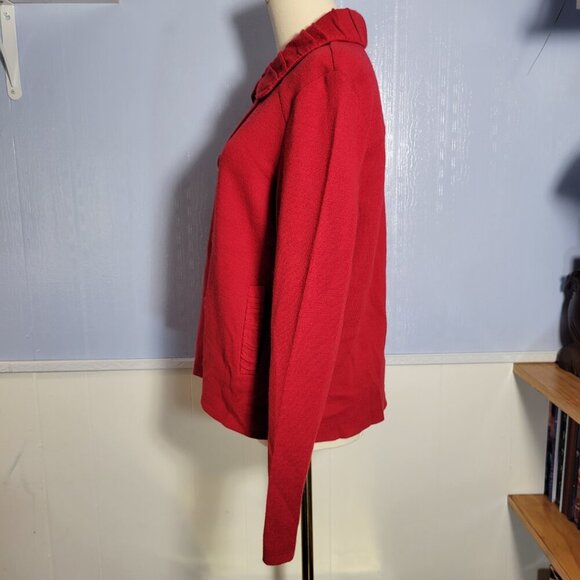Coldwater Creek Medium Bright Red Ruffle Collar Jacket Double Button Sweater - Picture 6 of 11